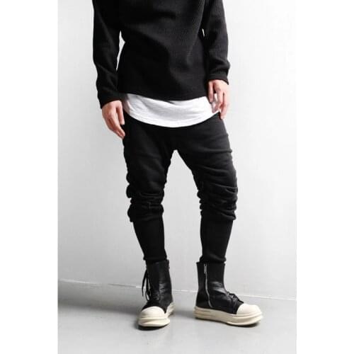 New Black Slim foot side zipper design fashionable pleated mens casual pants