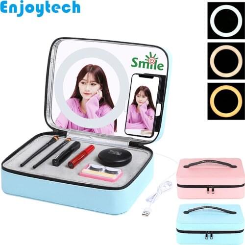 New Make-up Storage Bag with LED Ring Flash Lamp Beauty Selfie Light Collection Box with Mount holder for Live Video Blogger