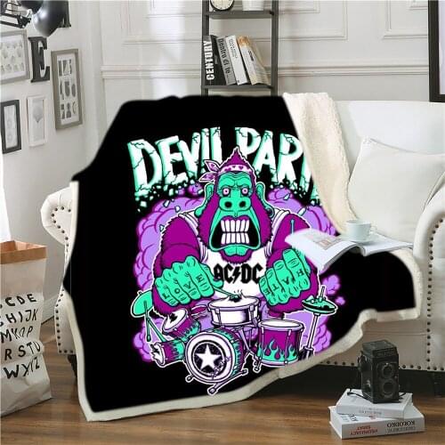 Cartoon Skull Sherpa Blanket 3D Print Devil Party Throw Blanket Sofa Soft Fleece Blanket Picnic Airplane Weighted Blanket