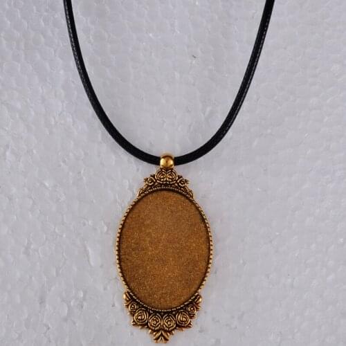 Antique gold blank pendant base necklace fit 40*30MM came glass cabochon bezel tray diy jewelry setting necklace metal jewellery