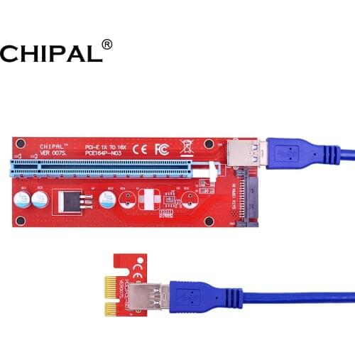 CHIPAL 100PCS VER007S PCI-E Riser Card Converter PCIE X1 to X16 Extender 0.3M 0.6M 1M USB 3.0 Cable SATA Power for GPU