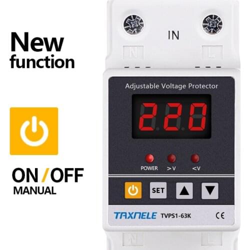 63A 220V Din Rail Adjustable Recovery Reconnect Over and Under Voltage Protective Device Protector Relay Over Voltage Protection