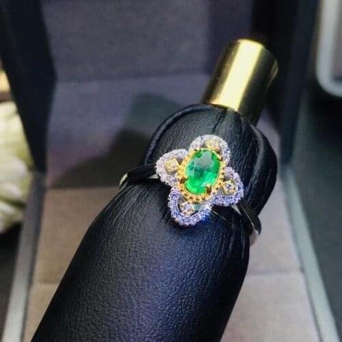 Luxurious Retro Clover Natural green emerald gem Ring S925 Silver Natural Gemstone Ring Womens office party gift Jewelry