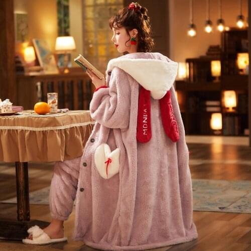 Loose Version Plush Pajama set Intensification Nighty Winter Pyjamas Women Sleepwear Plus Size XXL Medium Style Hooded Pajamas