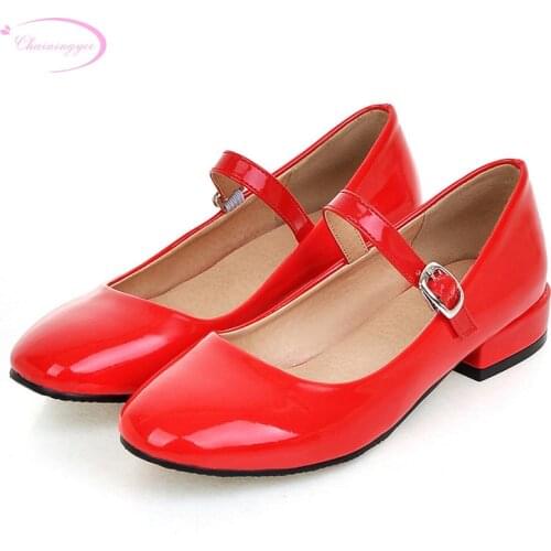 Chainingyee leisure office style comfortable round toe pumps fashion belt buckle black silver red low heel womens shoes