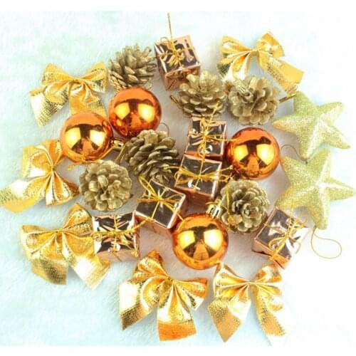 24PCS Golden Christmas Tree Ball Hanging Ornaments Decorations Party Events Pine Cone Bowknot For Home Deocr Supplies MR0072