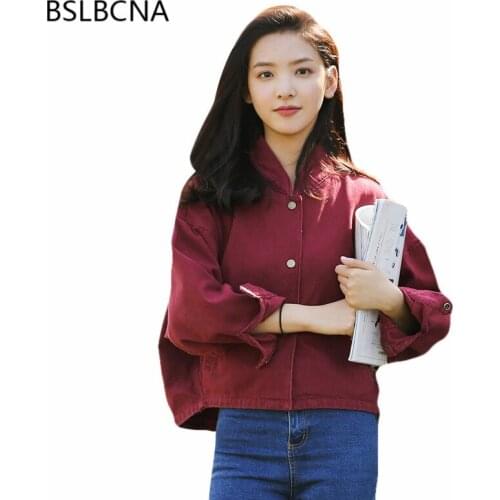 Vintage Streetwear Solid Color Loose Short Jacket Women V Collar 2020 Autumn Korean Style Casual Plus Size Coat Female A121