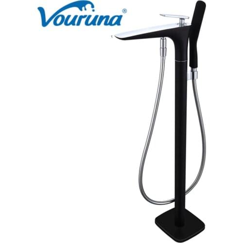 VOURUNA Luxurious Chrome/White/Black Floor Standing Tub Faucet Free Mounted Bathtub Filler Mixer Taps