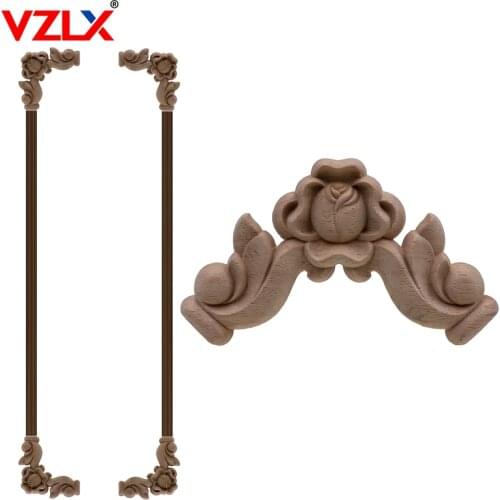 VZLX Rose Flower Cabinet Wood Carved Applique Decal Frame Onlay Furniture Decoration Accessory Home Decor Cabinet Door Craft