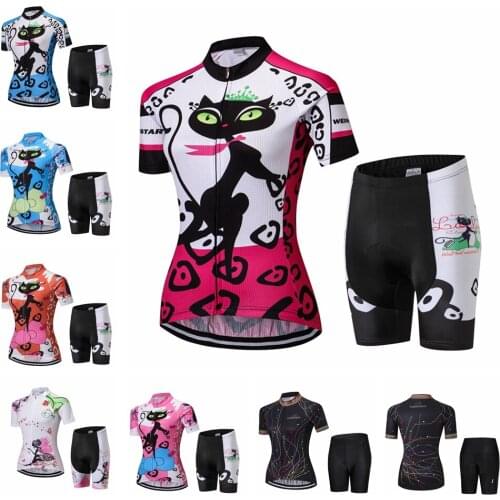 Cats Cycling Jersey Set Women Bike Jersey Shorts suit Summer Mountain MTB Bicycle Clothes Maillot Ropa Ciclismo Top bottom red