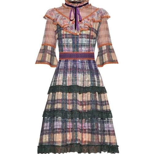 QUALITY Newest HIGH 2021 Fashion Runway Dress Womens Half Sleeve Plaid Dress