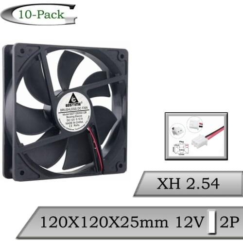 10PCS Gdstime Quiet 120X120X25mm 120mm Cooling Fan DC 12V 2 Pin 12025 12cm PC Computer Cooling Case Cooler Fan