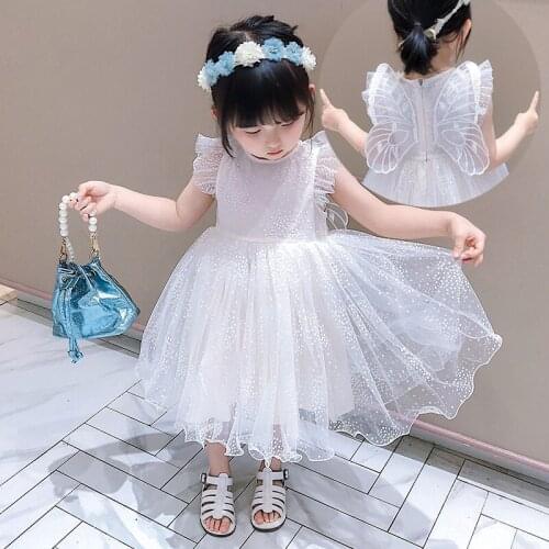 Butterfly Wings Embroidered Little Flower Dresses For Girl 2021 Summer Toddler Lovely Baby Kids Home Costume Princess Dress