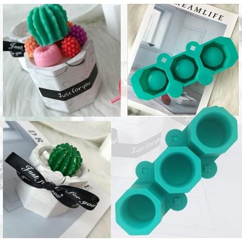 3 Holes Round Geometric Polygonal Concrete Flower Pot Vase Mold Cactus Cement Molds Silicone DIY Aromatherapy Candle Decoration