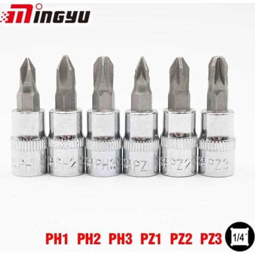 6PCS 1/4" Hex Screwdriver Bit Socket Set Phillips Pozidriv Home Repair Tool Chrome Vanadium Adapter Wrench Socket Hand Tools Set