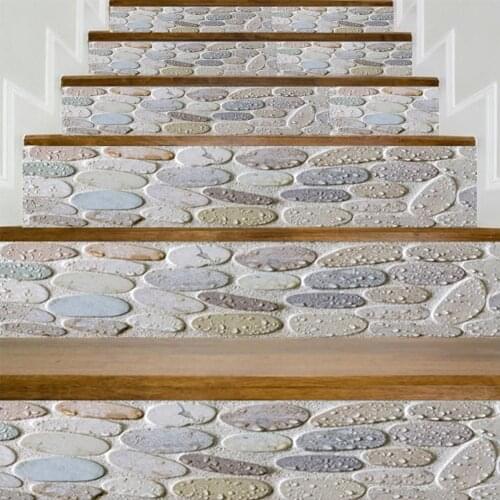 6 Pcs Removable Stairs Stickers Stairway Step Self-Adhesive Waterproof PVC Stair Home Decoration Decal Cobblestone Pattern