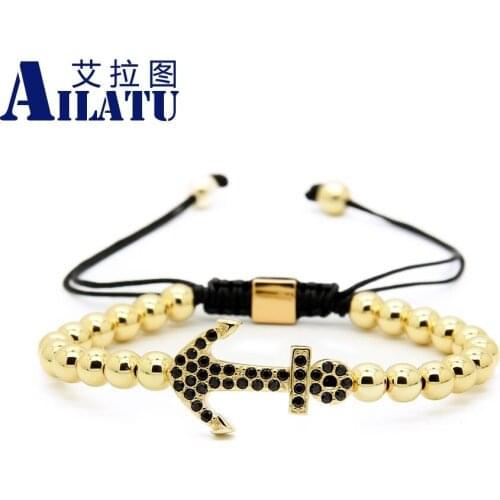 Ailatu Men Energy Jewelry 6mm Round Copper Beads with Cz Braided Bracelet