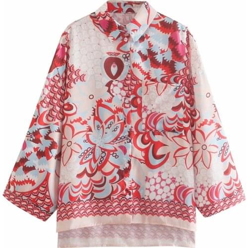 Evfer Women Fashion Flower Print 2021 Summer Za Shirts Oversize Girls Stylish Blouse Loose Shorts Sets Chic Red Print Suits