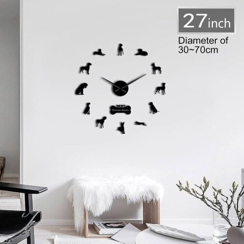 Great Dane Dog Long Hands Acrylic Clock Breed 3D DIY Giant Wall Clock Personalized Watch Animals Pet Shop Decor Kit Decoration
