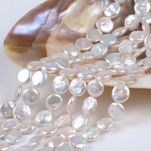 11-12mm Natural Freshwater Coin Shape Pearl String baroque loose pearl in strand