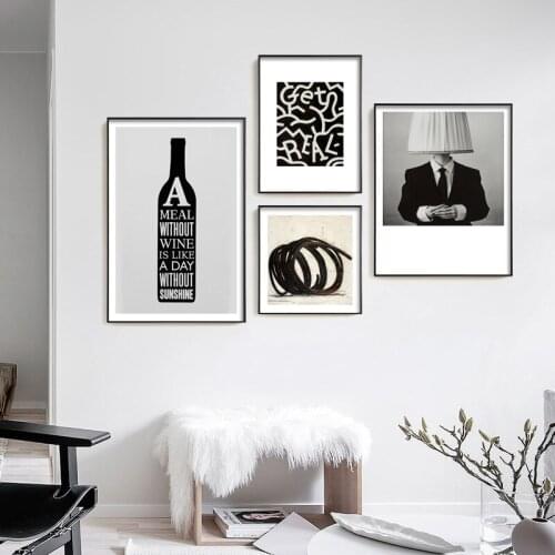 Wine bottle Letters human shape-lamp Creative Design Abstract Wall Poster Canvas Painting Art Decoration for Living Room Bedroom
