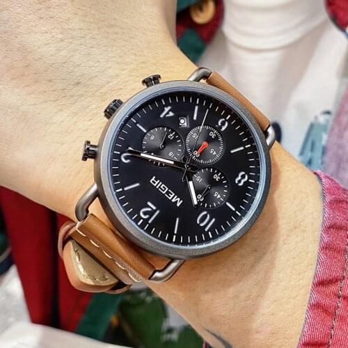 MEGIR 2020 New Watch Men Fashion Sport Quartz Clock Mens Watches Brand Luxury Leather Business Waterproof Watch Relogio Masculin
