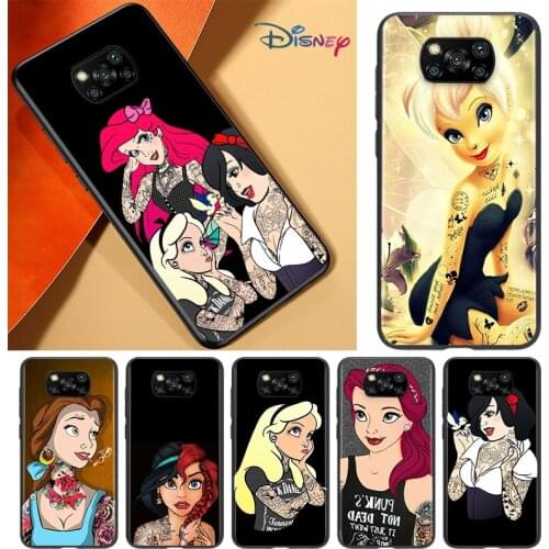 Disney Princess Tattoo For POCO F3 F2 F1 X3 NFC M3 M2 C3 Mi A3 A2 A1 6X 5X Note 10 Lite Pro Silicone Black Phone Case