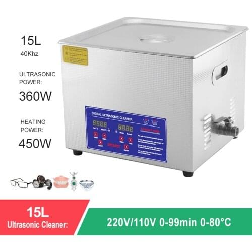 15L 360W Digital Ultrasonic Cleaner Bath Timer Stainless Tank Oil Rust Remove For Denture Watches Glasses Cleaning Machine