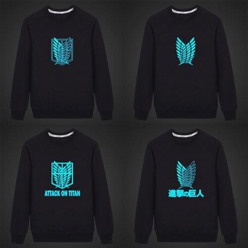 Attack on Titan Fluorescent Luminous Mens Hoodies Unisex Tops Casual Coat Autumn Long sleeve Solid Color Children Sweatshirt