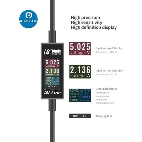 AV-Line Intelligent Detection Charging Data Line USB Charging Cable for iPhone/ Samsung Real Time Voltage and Current Monitoring