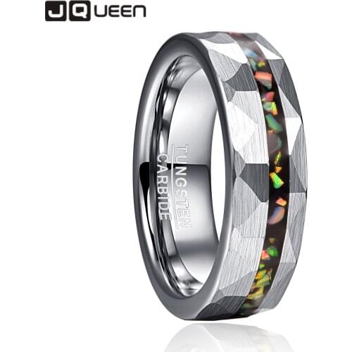 JQUEEN 6MM Hammer Pattern Fine Sand Inlaid with Broken Aobao Tungsten Steel Ring Men Jewelry