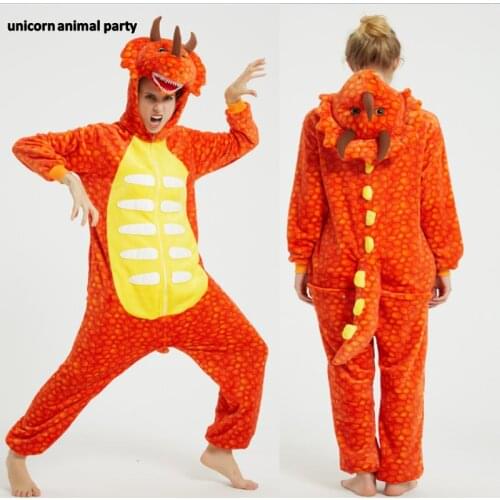Kigurumi Onesies Men women Cosplay orange triceratops dragon halloween Christmas Party Pajamas Pyjamas costumes carnival costume