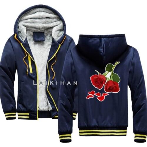 Pretty Red Rose Men Coat Jacket Outwear Winter Slim Hoodie Warm Hooded Tracksuits Stylish Fashion Design Bursting Drop Ship 5XL