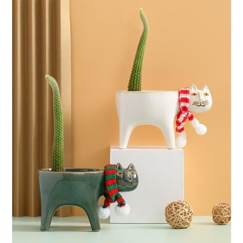 Cartoons Cat Flowerpot Animal Ceramic Flowerpot Cute Vase Cactus Succulent Plants Potted Flower Arrangement Home Decoration