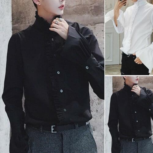 2021 Hot Men Premium Gothic Shirt Top Victorian Ruffle Collar Punk Puff Sleeve Vintage