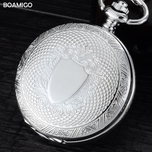 FOB men pocket watches antique mechanical watches BOAMIGO skeleton roman number watches silver design gift clock reloj hombre