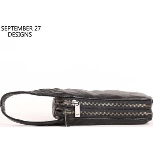 New Style Clutch Bag Men Genuine Leather Male Organizer Long Wallets Top-end 100% Cowhide Phone Purses Double Zipper Money Bag