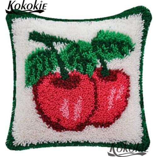 Latch hook rug kits embroidery yarn handicraft Cherry carpet cross stitch sets sale Crocheting Rug Yarn Patchwork Pillowcase