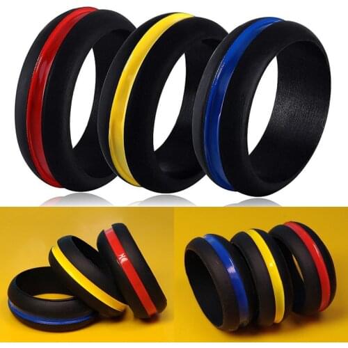 New Silicone Ring Set Three-Color Suit Ring Red Yellow Blue Sport Finger Rings Oil-Filled Layered Jewelry Accessories Women Men
