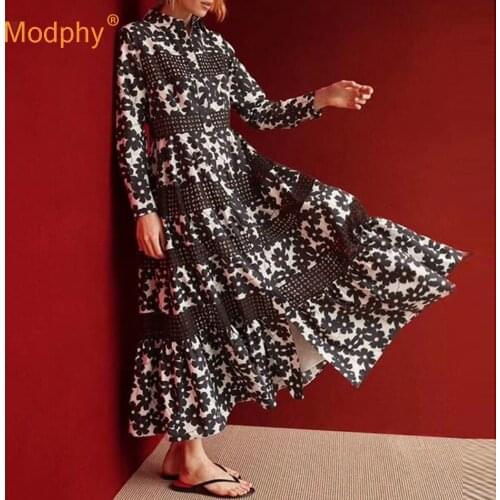 2020 Autumn New Floral Print Vintage Long Dress Vestidos Sexy Lapel Single Breasted Cutout Embroidery Party Runway Shirt Dress