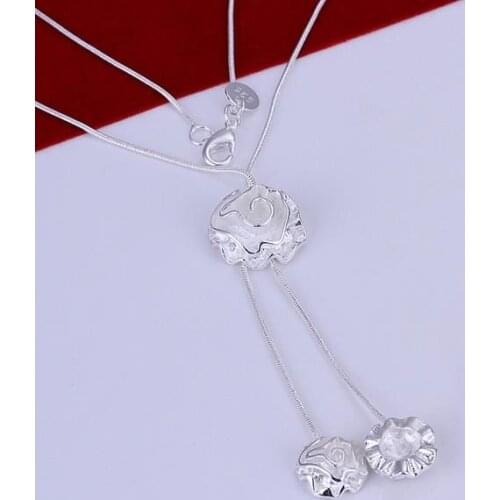 N036 Lucky Charm Silver Color Pendants For Women Sterling Jewelry Necklace Accessories Fashion Triple Roses Necklace /dczaluga H