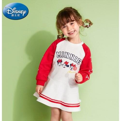 Disney Authentic 2021 Baby Girl Dress Minnie Princess Long Sleeve White Pink Dresses Children Spring Cute Clothing Gifts