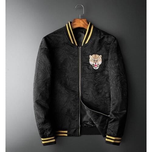 Rib New Men luxury Sleeve Embroidered Flowers leopard Striped couple Baseball Coats & Jackets Abstract digital coat Motor #N244