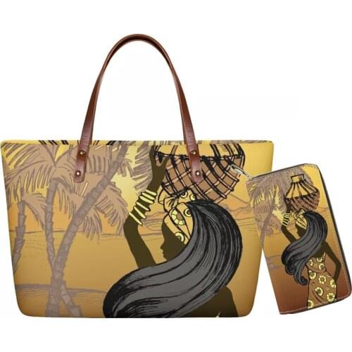 Luxury Design Handbags for Women African American Girls Nun Black Art Shoulder Tote Bag Ladies 2pcs Purse&Handbag Set Customized