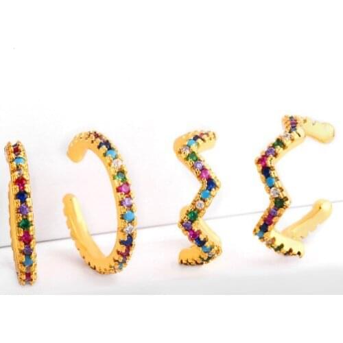 Snake multicolor Brass micro pave cz zircon cubic zirconia Ear clip cuff Earrings no piercing copper gold plated crystal tyg2s