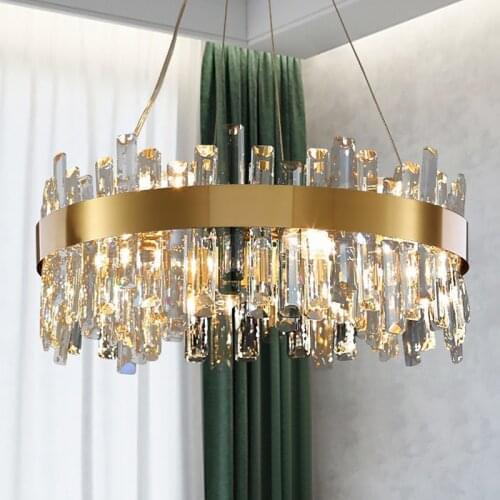 Modern crystal chandelier lighting brass gold luxury restaurant atmosphere ceiling for Light home luxury villa lustre