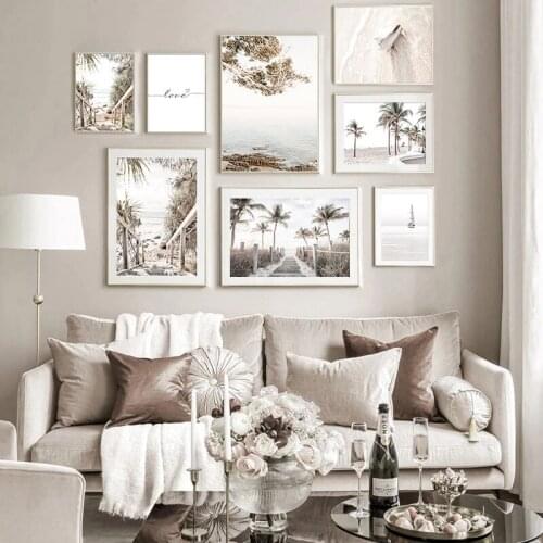 Nordic Modern Beach Landscape Picture Home Decor Wall Art Canvas Painting Seaside Coconut Tree Scenery Poster and Print Design