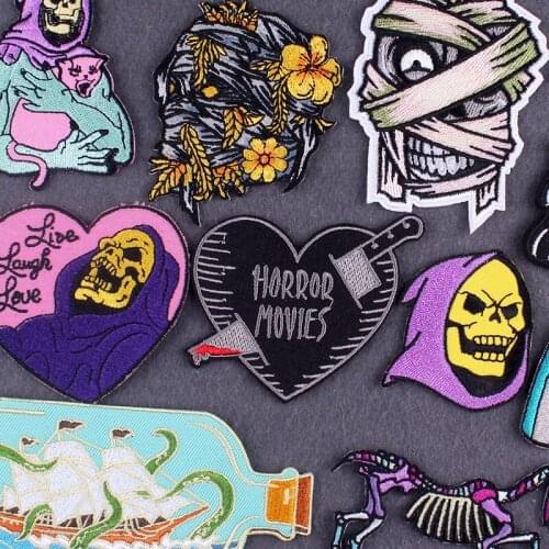 Iron On Patch Horror Movie Patches For Clothing Skull Skeletor Patch Embroidered Patches On Clothes DIY Mummy Clothing Stripes