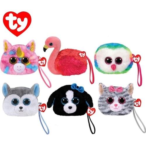 Ty Beanie Animal Big Eye Cute Girl Plush Owl Dog Unicorn Flamingo Coin Purse Toy Card Holder Zipper Wrist Bag Plush Toy 10cm