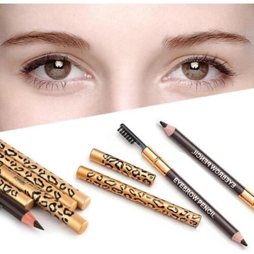 Waterproof Leopard Print Makeup Double Ended Eyebrow Pencil Brush Handy Cosmetic